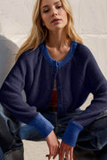 Double Take Contrast Button Up Long Sleeve Cardigan - Hovatok