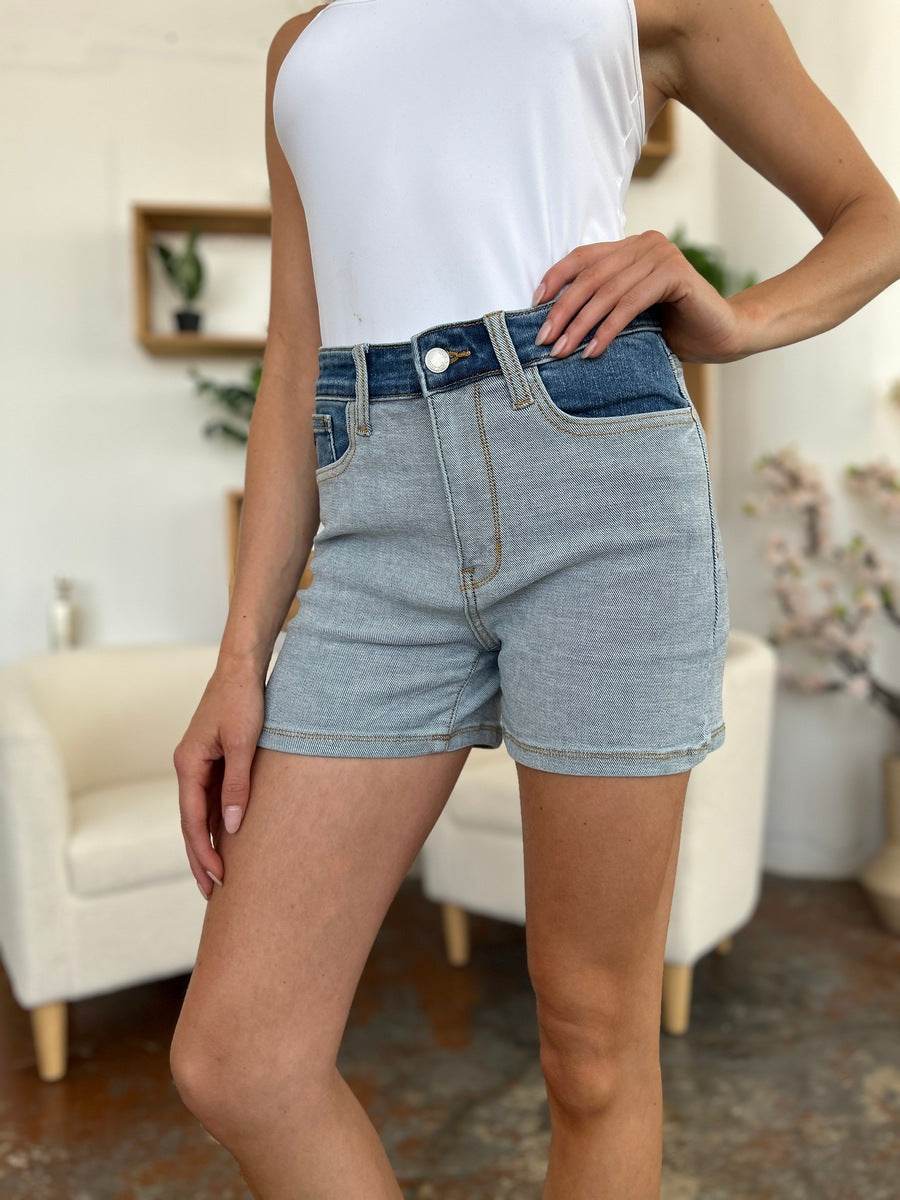 Judy Blue Full Size Color Block Denim Shorts - Hovatok