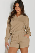 Half Button Sweatshirt and Shorts Active Set - Hovatok