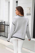 Angel Wings Round Neck Long Sleeve Waffle-Knit Sweater - Hovatok