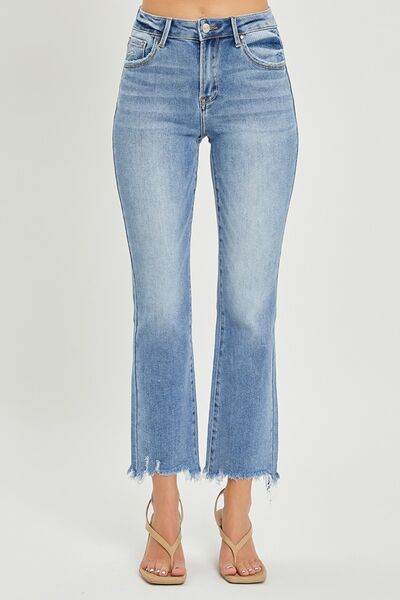 RISEN Full Size Frayed Hem Cropped Straight Jeans - Hovatok