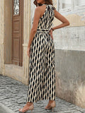 Tied Printed Grecian Neck Jumpsuit - Hovatok