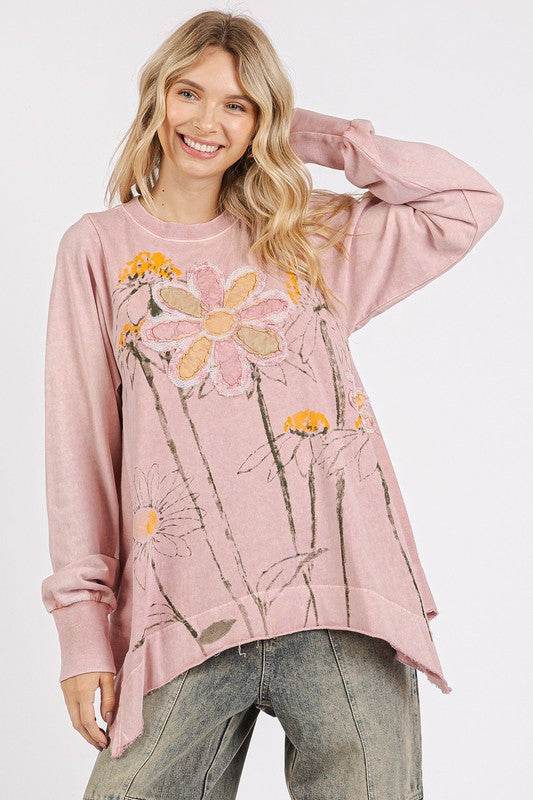 Mittoshop Flower Graphic Print and Patch Oversized Sweatshirt - Hovatok