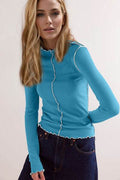 Basic Bae Contrast Trim Mock Neck Long Sleeve T-Shirt - Hovatok