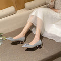 Glitter Point Toe Block Heel Pumps - Hovatok