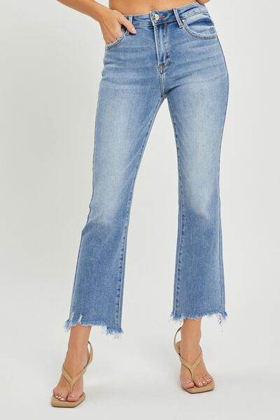 RISEN Full Size Frayed Hem Cropped Straight Jeans - Hovatok