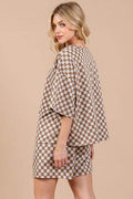 Ces Femme Checkered Round Neck Top and Shorts Set - Hovatok