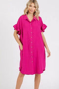 Mittoshop Button Down Flounce Sleeve Dress with Pockets - Hovatok
