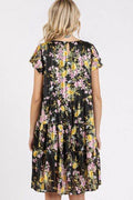 Mittoshop Flower Print Round Neck Flutter Sleeve Tiered Dress - Hovatok
