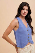 Annie Wear Crochet Trim Button Down Sweater Vest - Hovatok