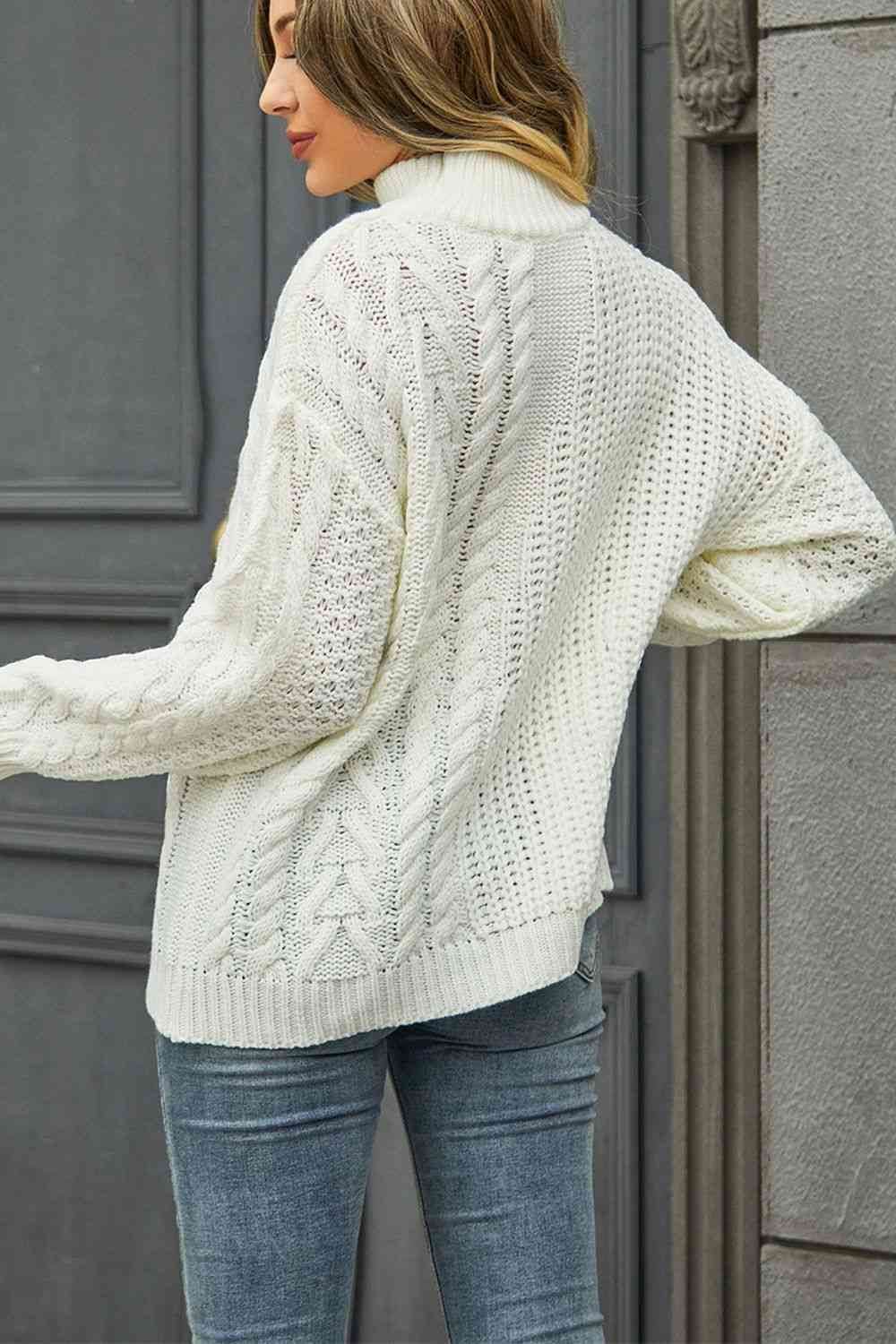 Angel Wings Cable-Knit Turtle Neck Long Sleeve Sweater - Hovatok