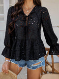 Devine Tie Front Flounce Sleeve Peplum Blouse - Hovatok