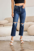 RFM Crop Dylan Full Size Tummy Control Distressed High Waist Raw Hem Jeans - Hovatok