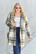 Double Take Full Size Plaid Button Up Lapel Collar Coat - Hovatok