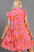 Umgee Full Size Floral Print Ruffle Cap Sleeve Tiered Dress Plus Size - Hovatok