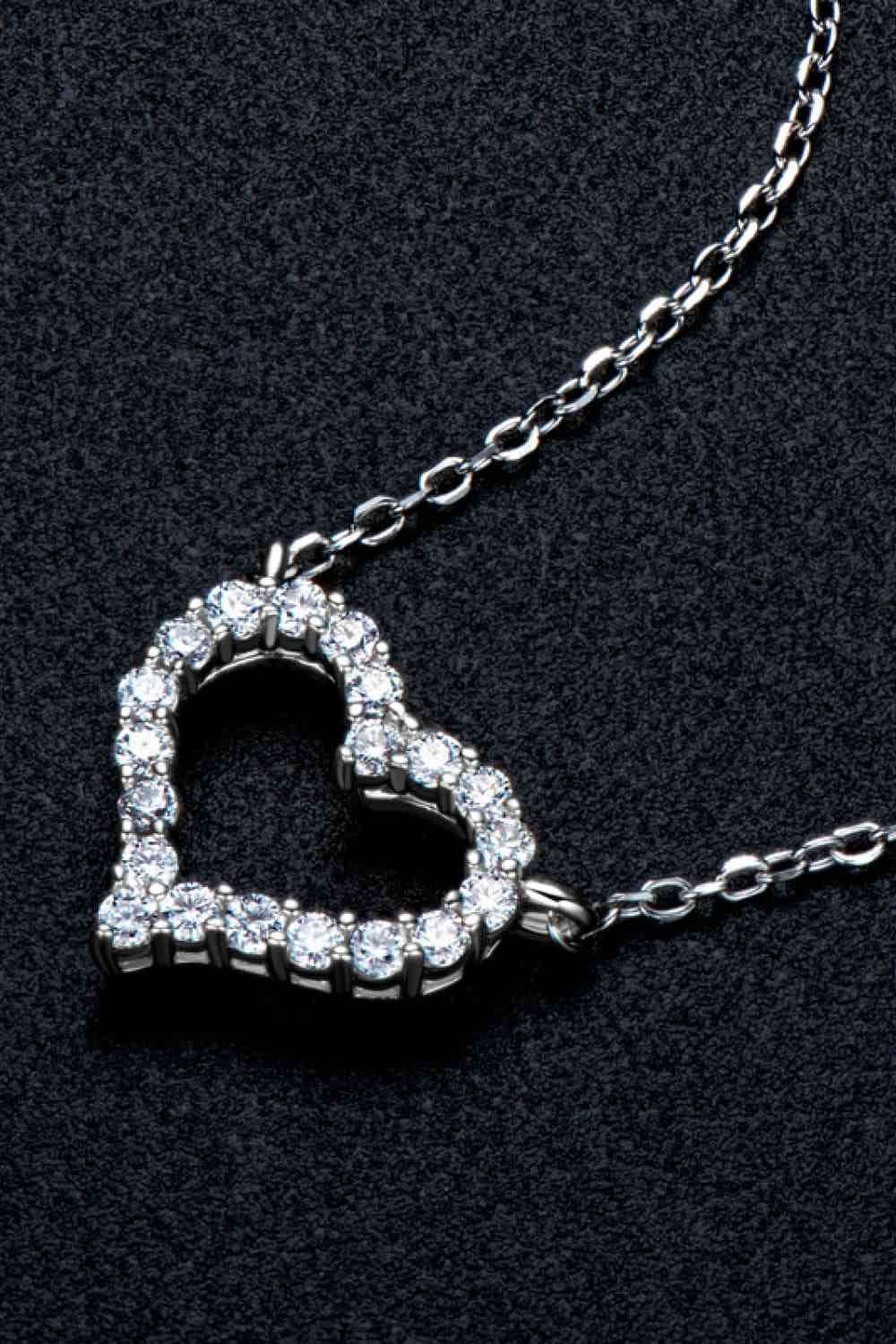 Adored Moissanite Platinum-Plated Heart Necklace - Hovatok