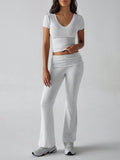 Devine V-Neck Top and Bootcut Leggings Set - Hovatok