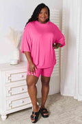 Basic Bae Full Size Soft Rayon Three-Quarter Sleeve Top and Shorts Set - Hovatok