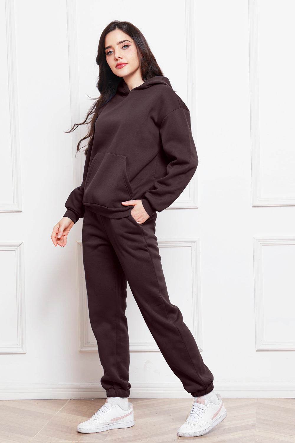 Drop Shoulder Long Sleeve Hoodie and Pants Set - Hovatok