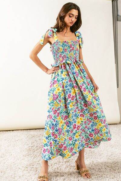 BiBi Floral Ruffle Trim Smocked Cami Dress - Hovatok
