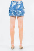 American Bazi Jacquard Trim Cargo Mini Denim Skirt - Hovatok