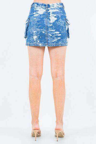 American Bazi Jacquard Trim Cargo Mini Denim Skirt - Hovatok