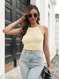 Openwork Halter Neck Cropped Knit Cami - Hovatok