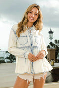 BiBi Snap Down Peplum Washed Shirt - Hovatok