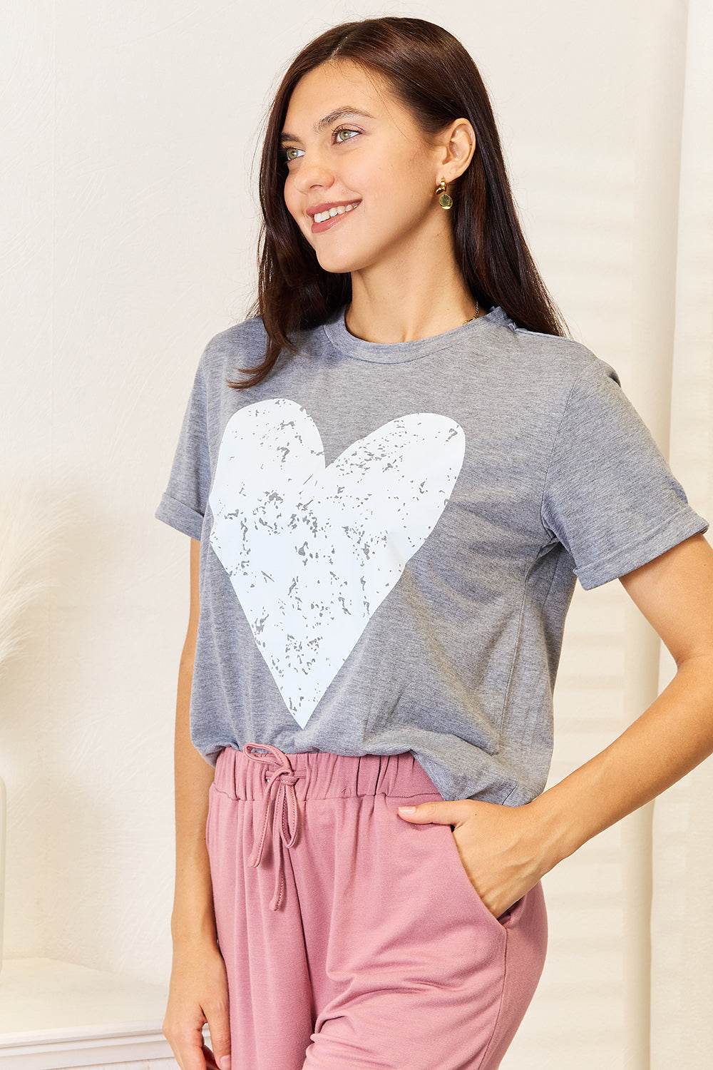 Simply Love Heart Graphic Cuffed Short Sleeve T-Shirt - Hovatok