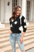Angel Wings Flower Pattern Round Neck Short Sleeve Pullover Sweater - Hovatok
