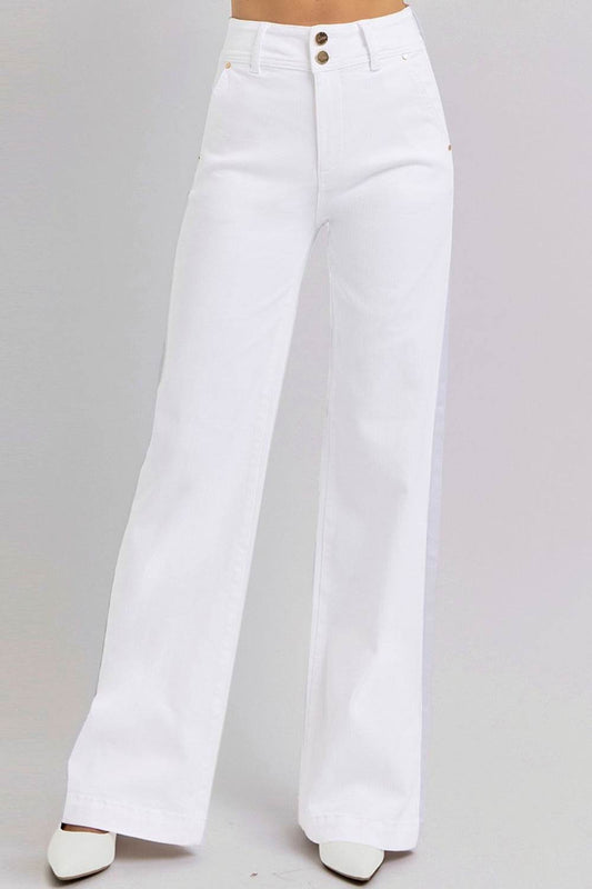 RISEN Full Size Tummy Control Double Button Wide Leg Jeans - Hovatok