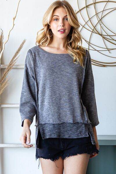 Reborn J Boat Neck Exposed Seam Slit Top - Hovatok