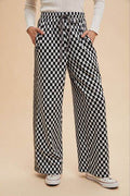 Annie Wear Drawstring Checkered Wide Leg Pants - Hovatok