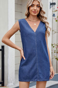 V-Neck Sleeveless Denim Dress - Hovatok