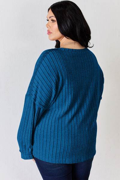 Basic Bae Full Size Ribbed Half Button Long Sleeve T-Shirt - Hovatok