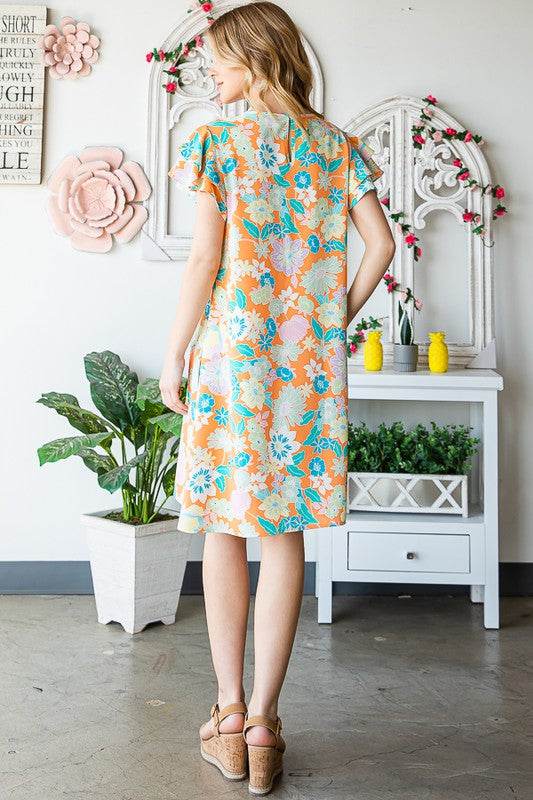Heimish Full Size Ruffled Short Sleeve Floral Mini Dress Plus Size - Hovatok