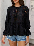 Devine Tie Front Flounce Sleeve Peplum Blouse - Hovatok