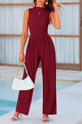 Mock Neck Sleeveless Wide Leg Jumpsuit - Hovatok