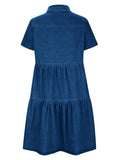 Pocketed Button Up Collared Neck Short Sleeve Denim Dress - Hovatok