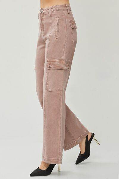 RISEN Full Size High Rise Wide Leg Cargo Jeans - Hovatok