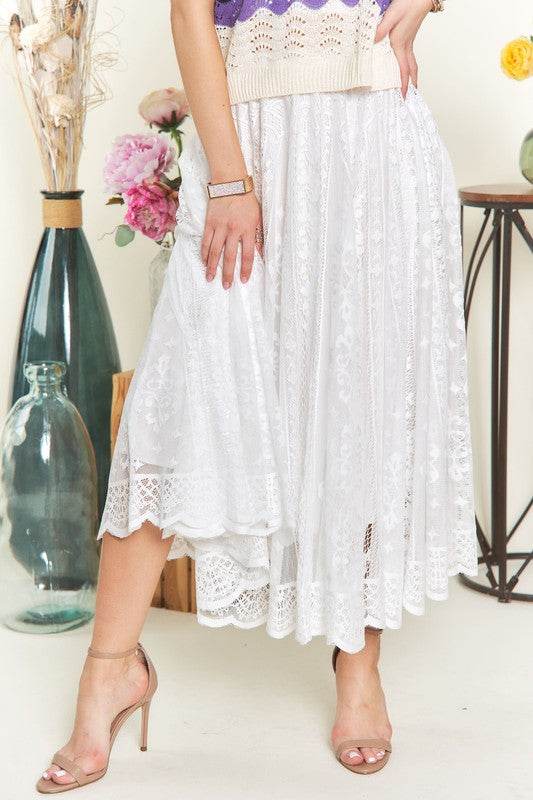 ADORA Elastic Waist Lace Midi Skirt - Hovatok