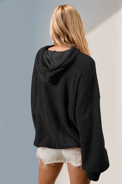 Double Take Full Size Half Zip Long Sleeve Hoodie with Kangaroo Pocket - Hovatok