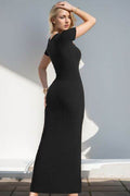 Basic Bae Built-In Shapewear Square Neck Short Sleeve Maxi Dress - Hovatok