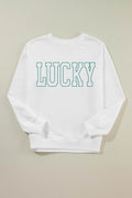 LUCKY Graphic Round Neck Long Sleeve Sweatshirt - Hovatok