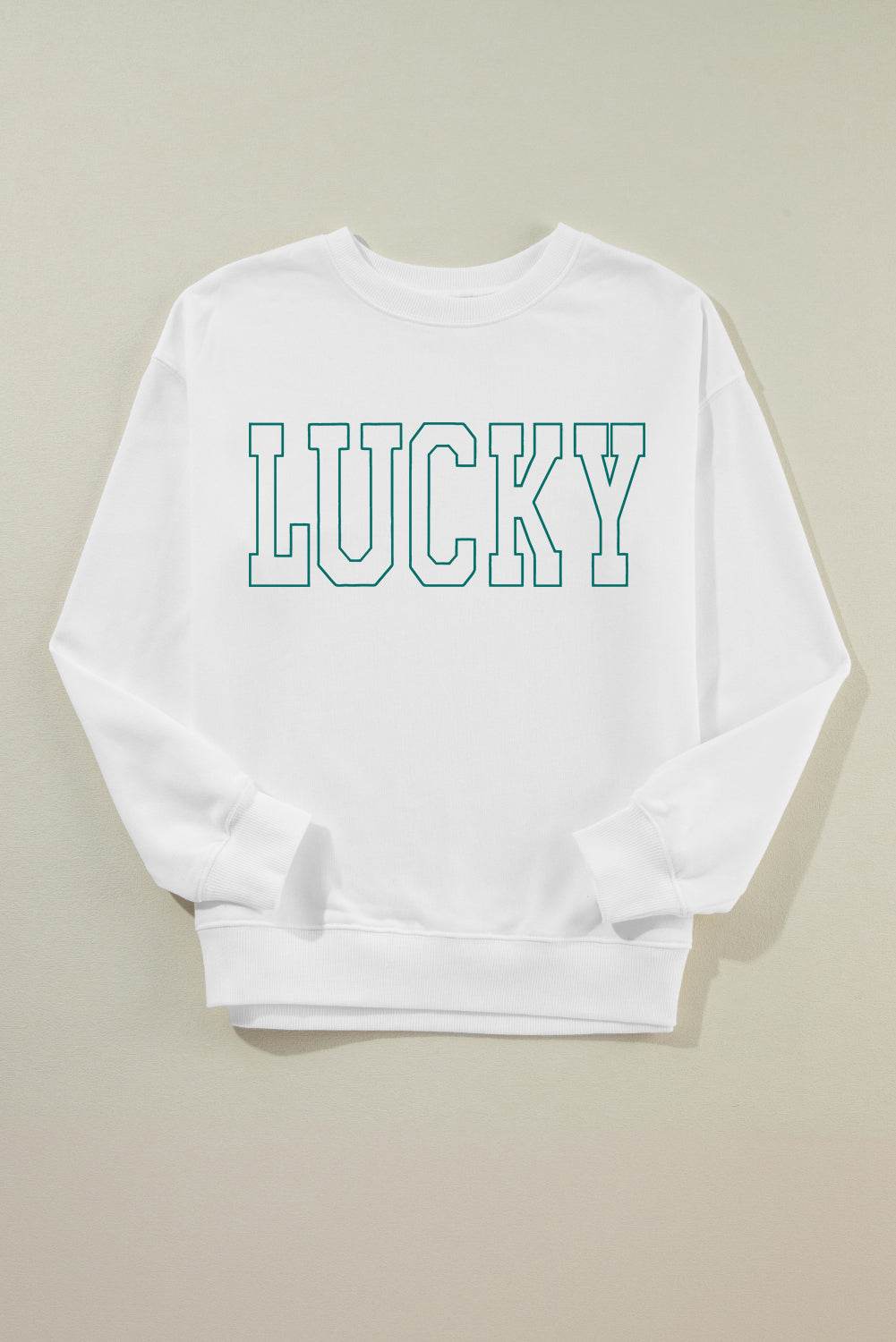 LUCKY Graphic Round Neck Long Sleeve Sweatshirt - Hovatok