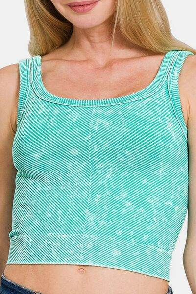 Zenana Washed Ribbed Scoop Neck Wide Strap Tank - Hovatok