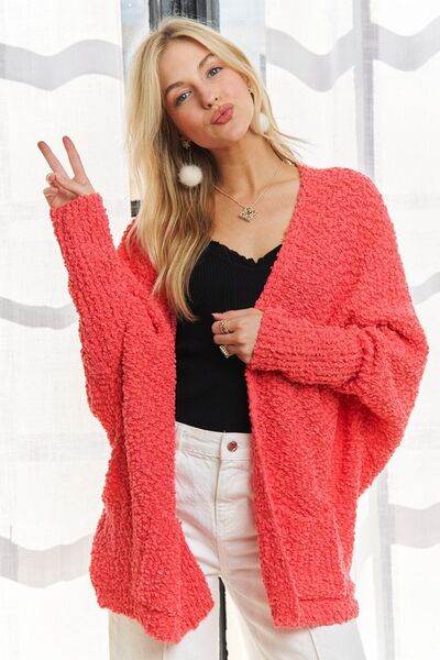 ADORA Popcorn Knit Open Front Long Sleeve Cardigan - Hovatok