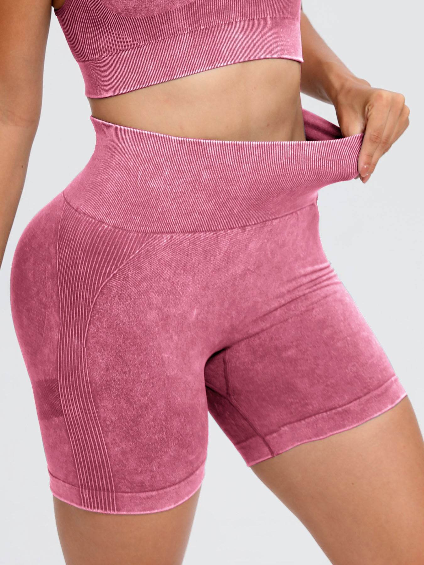 Washed High Waist Active Shorts - Hovatok