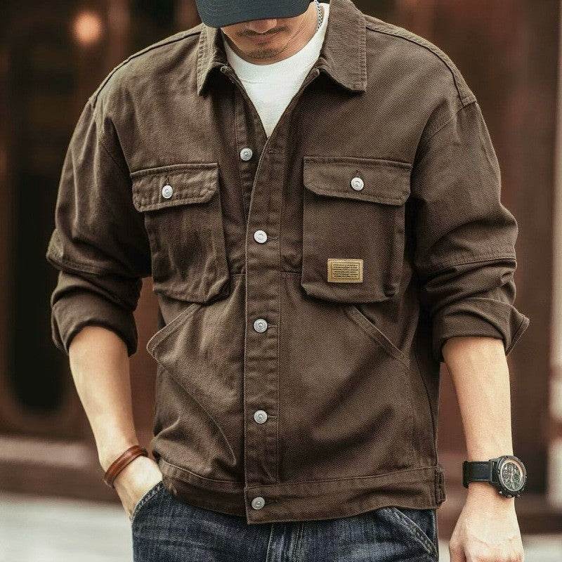 Men's Washed Collared Neck Cargo Jacket - Hovatok