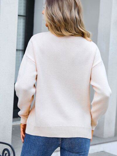 Angel Wings Bow Round Neck Dropped Shoulder Sweater - Hovatok
